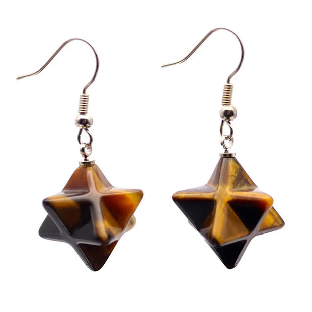 Créoles Merkaba en pierre œil de tigre - Mes Bijoux En Pierres Naturelles
