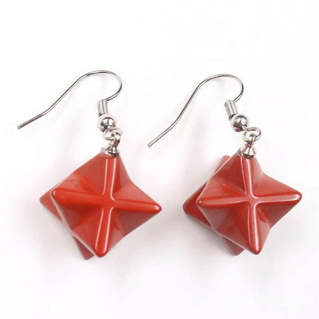 Pendants d'oreilles Merkaba en jaspe rouge - Mes Bijoux En Pierres Naturelles