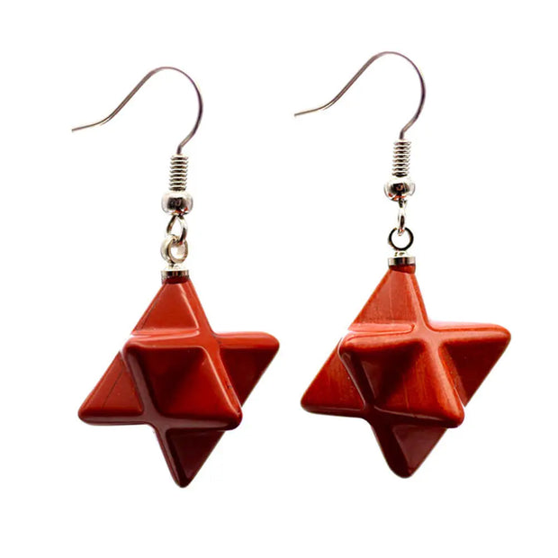 Pendants d'oreilles Merkaba en jaspe rouge - Mes Bijoux En Pierres Naturelles