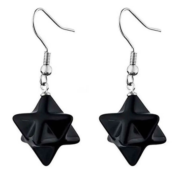 Créoles en obsidienne noire Merkaba - Mes Bijoux En Pierres Naturelles
