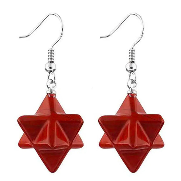 Pendants d'oreilles Merkaba en jaspe rouge - Mes Bijoux En Pierres Naturelles