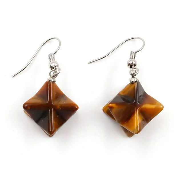 Créoles Merkaba en pierre œil de tigre - Mes Bijoux En Pierres Naturelles