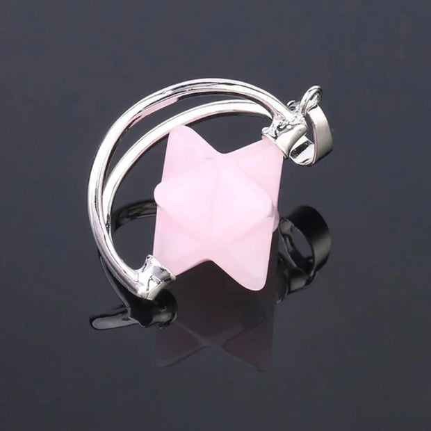 Collier astral avec quartz rose en forme de demi-lune - Mes Bijoux En Pierres Naturelles