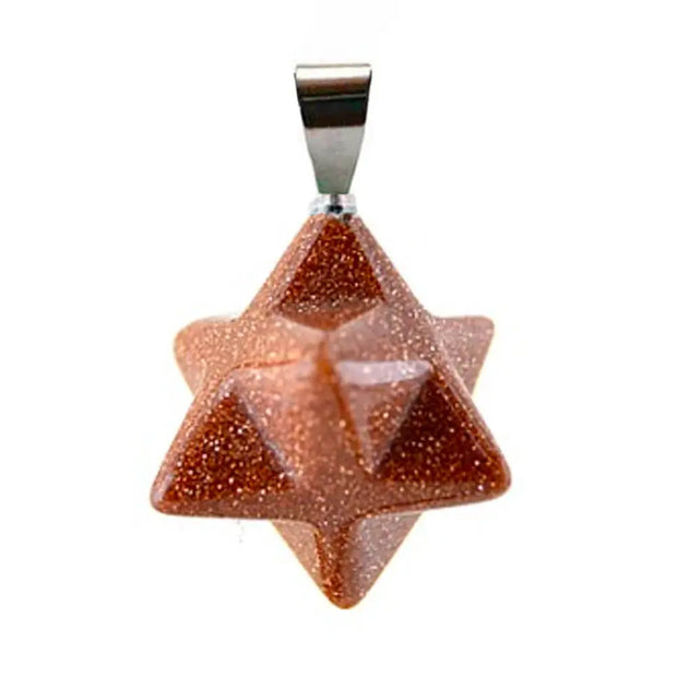 Collier avec pendentif en pierre de sable rouge Merkaba - Mes Bijoux En Pierres Naturelles