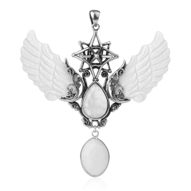 Collier pierre cristal de roche Merkaba et ailes d'ange - Mes Bijoux En Pierres Naturelles