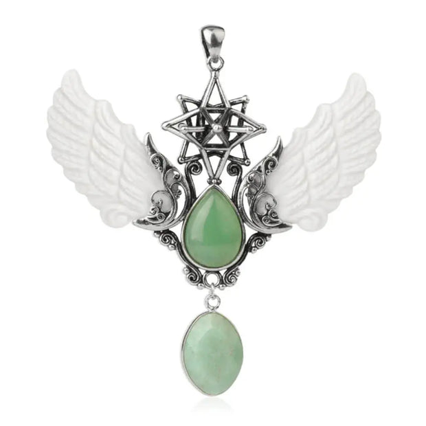 Collier avec pendentif ange en aventurine verte Merkaba - Mes Bijoux En Pierres Naturelles
