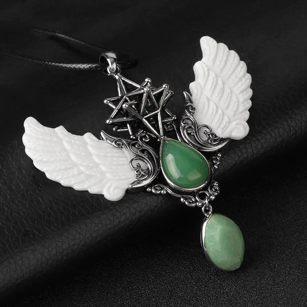 Collier avec pendentif ange en aventurine verte Merkaba - Mes Bijoux En Pierres Naturelles