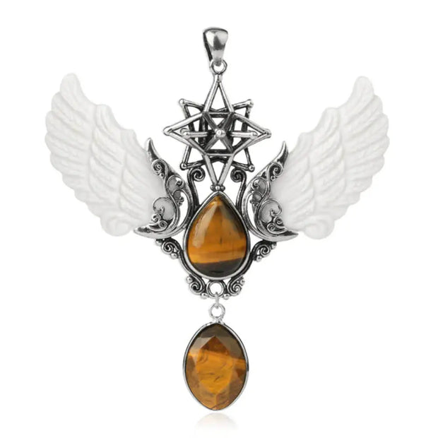 Amulette ailes célestes merkaba en pierre œil de tigre - Mes Bijoux En Pierres Naturelles