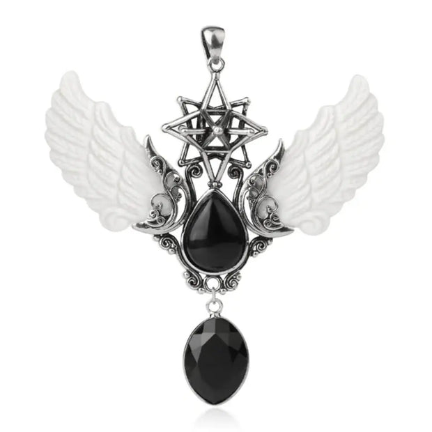 Collier pendentif ailes ange en pierre obsidienne noire Merkaba - Mes Bijoux En Pierres Naturelles