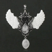 Collier pierre cristal de roche Merkaba et ailes d'ange - Mes Bijoux En Pierres Naturelles