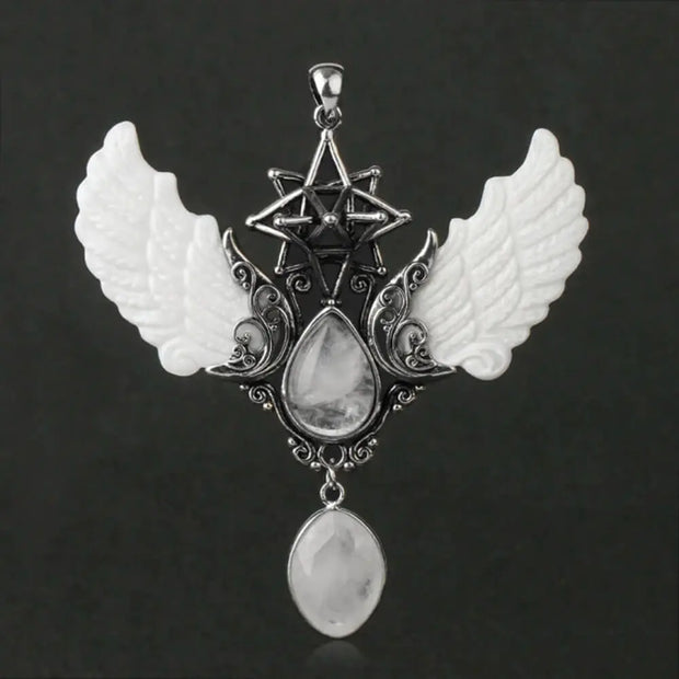 Collier pierre cristal de roche Merkaba et ailes d'ange - Mes Bijoux En Pierres Naturelles