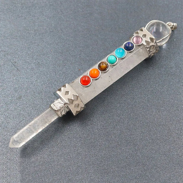 Amulette cristal de roche pour 7 chakras - Mes Bijoux En Pierres Naturelles
