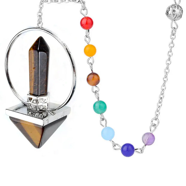 Pyramide pendule en pierre d'œil de tigre - Mes Bijoux En Pierres Naturelles