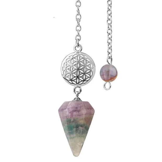 Pendule en fluorite, motif fleur de vie mystique - Mes Bijoux En Pierres Naturelles