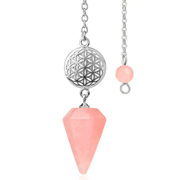 Bijou ésotérique en quartz cerise : pendule fleur de vie - Mes Bijoux En Pierres Naturelles