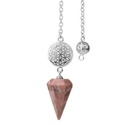 Collier pendentif en rhodonite motif fleur de vie - Mes Bijoux En Pierres Naturelles