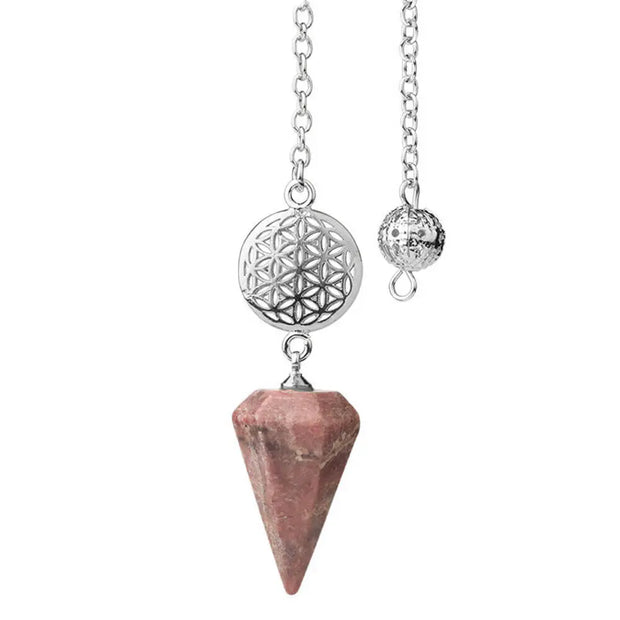Collier pendentif en rhodonite motif fleur de vie - Mes Bijoux En Pierres Naturelles
