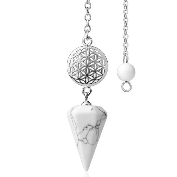 Amulette divinatoire en turquoise blanche avec motif fleur de vie - Mes Bijoux En Pierres Naturelles