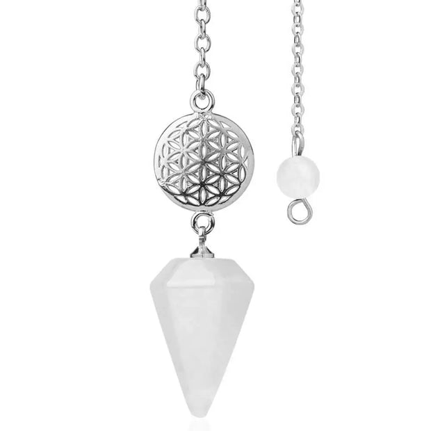 Pendule divinatoire en cristal de roche avec motif fleur de vie - Mes Bijoux En Pierres Naturelles