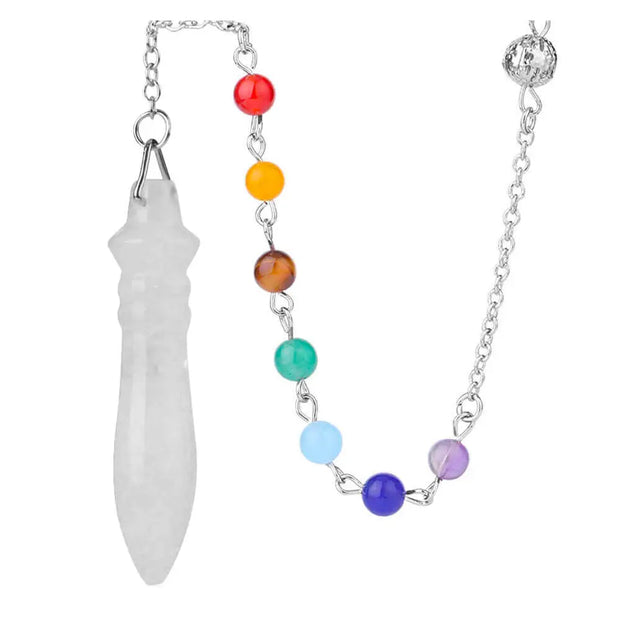 Cristal de roche : pendentif divinatoire chakras égyptiens - Mes Bijoux En Pierres Naturelles