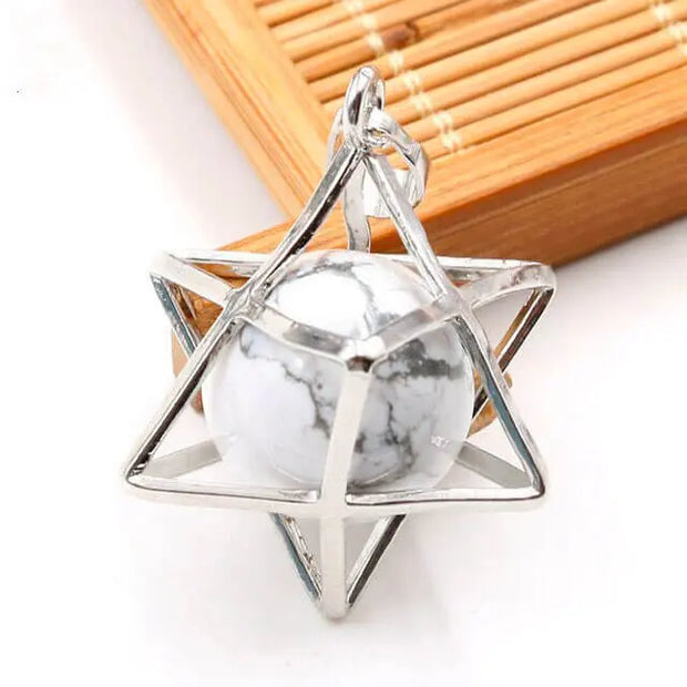 Amulette merkaba avec perle turquoise blanche - Mes Bijoux En Pierres Naturelles