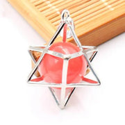 Quartz rose cerise : pendule ésotérique merkaba avec perle - Mes Bijoux En Pierres Naturelles