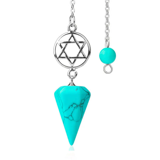 Pendule de radiesthésie en turquoise avec symbole pentacle - Mes Bijoux En Pierres Naturelles