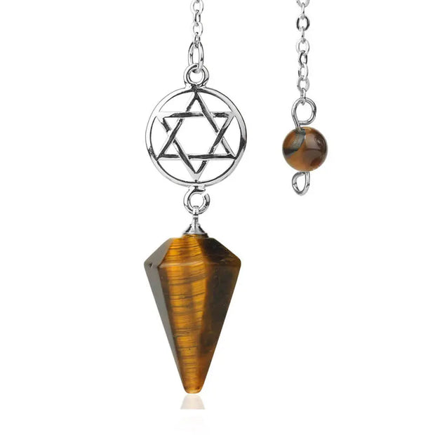 Pendule ésotérique en pierre d'œil de tigre et pentacle - Mes Bijoux En Pierres Naturelles