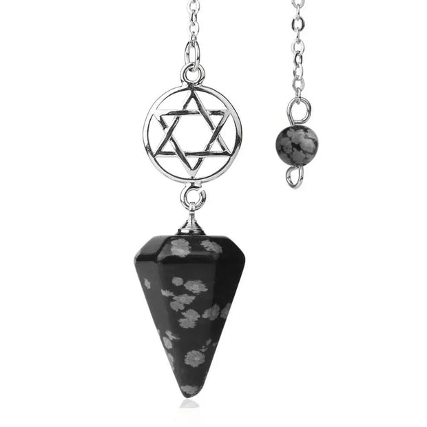 Pendule ésotérique pentacle en obsidienne neige - Mes Bijoux En Pierres Naturelles