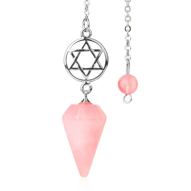 Quartz Rose Cerise Pendule ésotérique avec Pentacle - Mes Bijoux En Pierres Naturelles