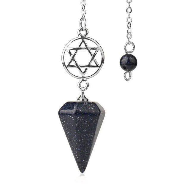 Pendule ésotérique en pierre de sable bleu avec motif pentacle - Mes Bijoux En Pierres Naturelles