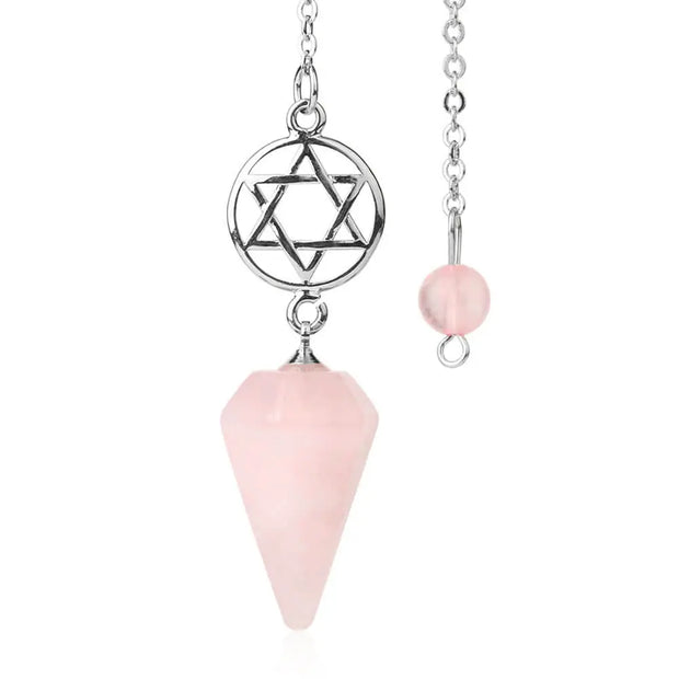 Quartz rose pendule ésotérique avec pentacle - Mes Bijoux En Pierres Naturelles