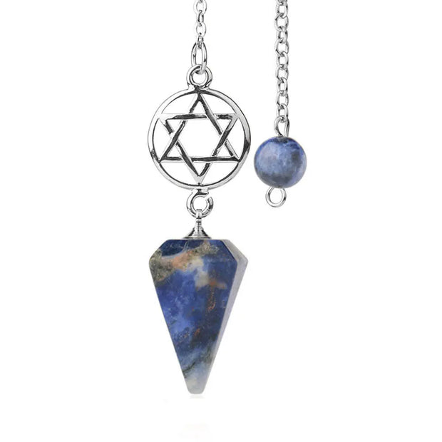 Amulette pendule en sodalite avec symbole pentacle - Mes Bijoux En Pierres Naturelles